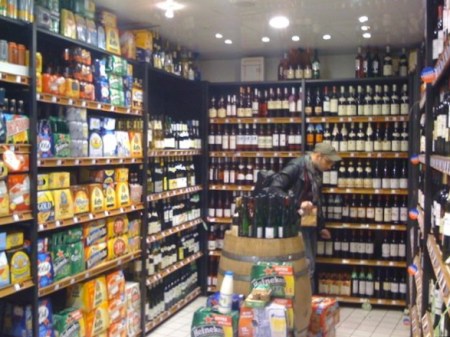The wine section of a Paris convenience store. Notice how it's 3 times bigger than the beer section.