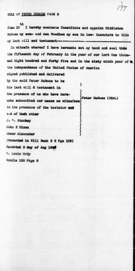 DUBOSE, PETER OF SUMTER DISTRICT, WILL TYPESCRIPT (3 FRAMES) (MSS WILL- WILL BOOK D-2, PAGE 199; ESTATE PACKET- BDL. 120, PKG. 8 (3)